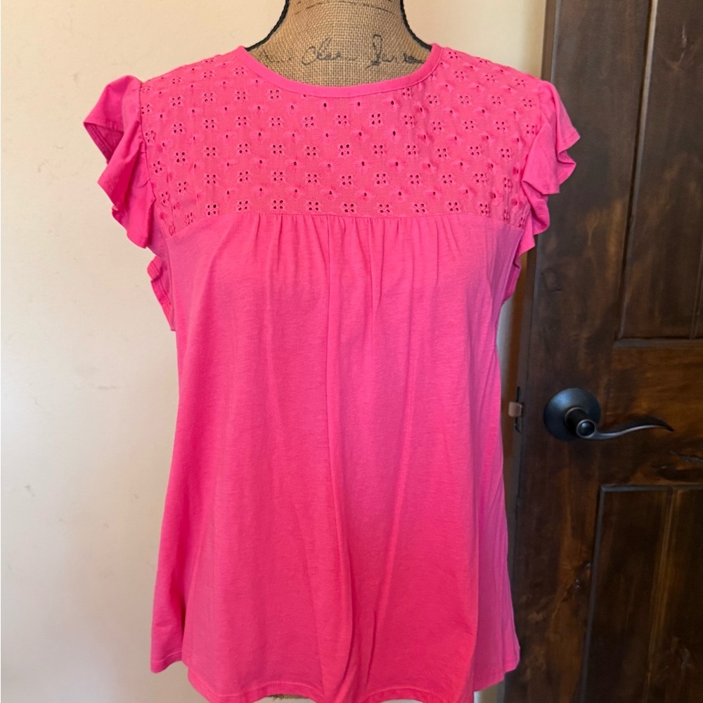 LOFT Fuchsia Eyelet Ruffle Blouse - Picture 6 of 6